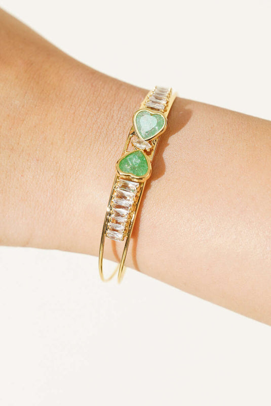 Double Heart Stone Bracelet Green