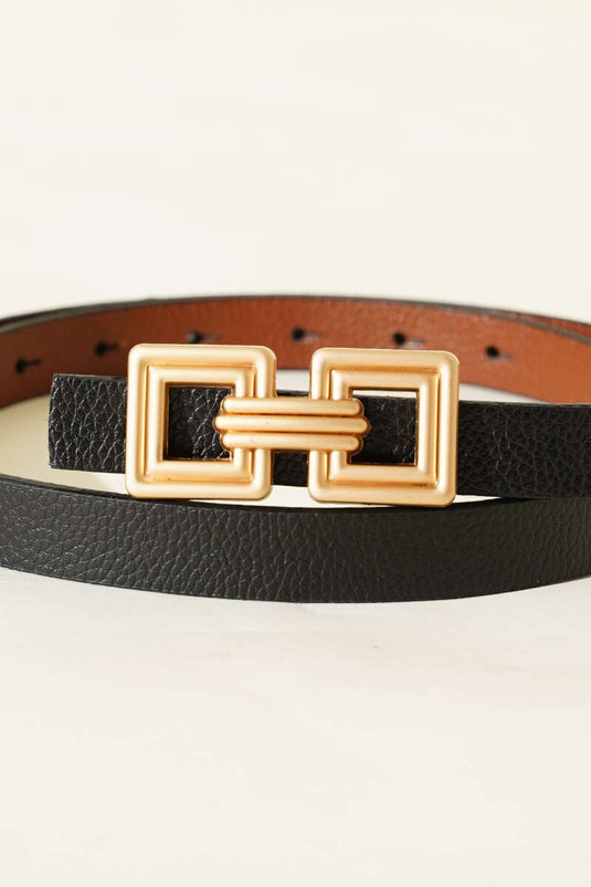 Çift Kare Metal Tokalı Kemer Siyah