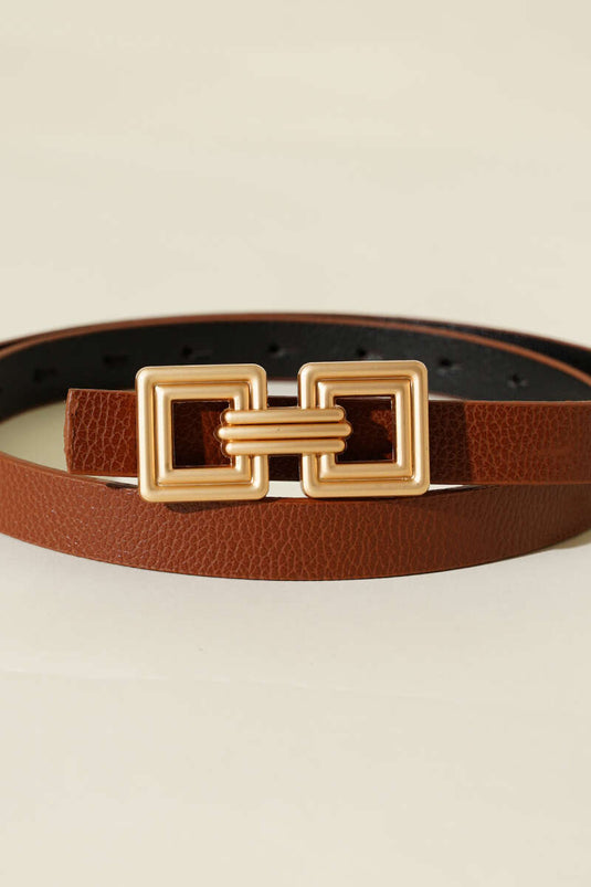 Çift Kare Metal Tokalı Kemer Taba