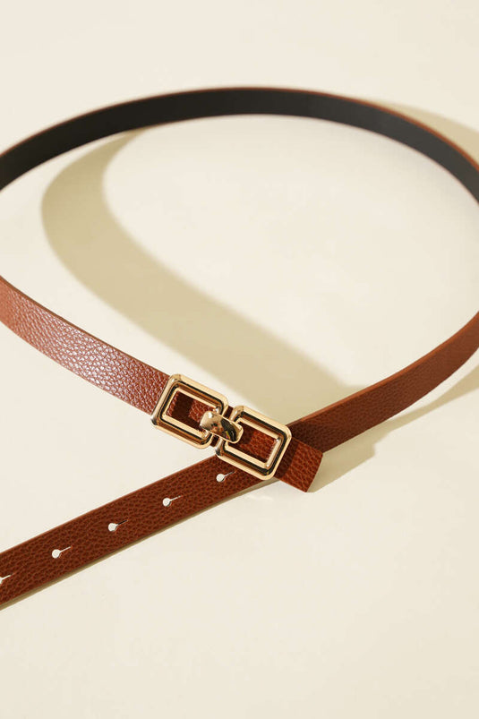 Ceinture à double boucle carrée couleur fauve