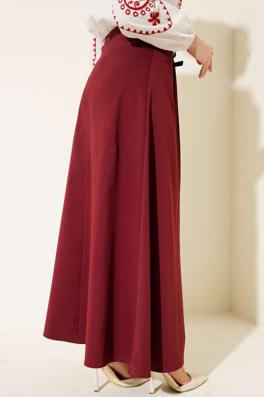 Skirt with Double Belt Detail Burgundy