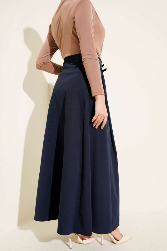 Skirt with Double Belt Detail Navy Blue