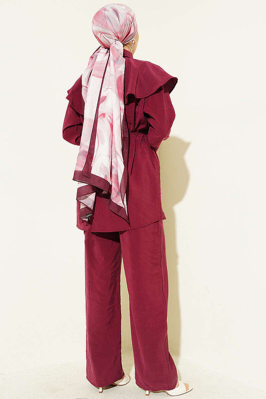 Double Cape Detail Modal Two-Piece Set Burgundy