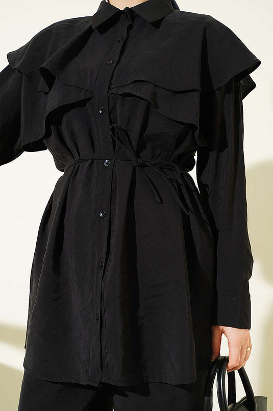 Ensemble double en modal avec détail cape noir