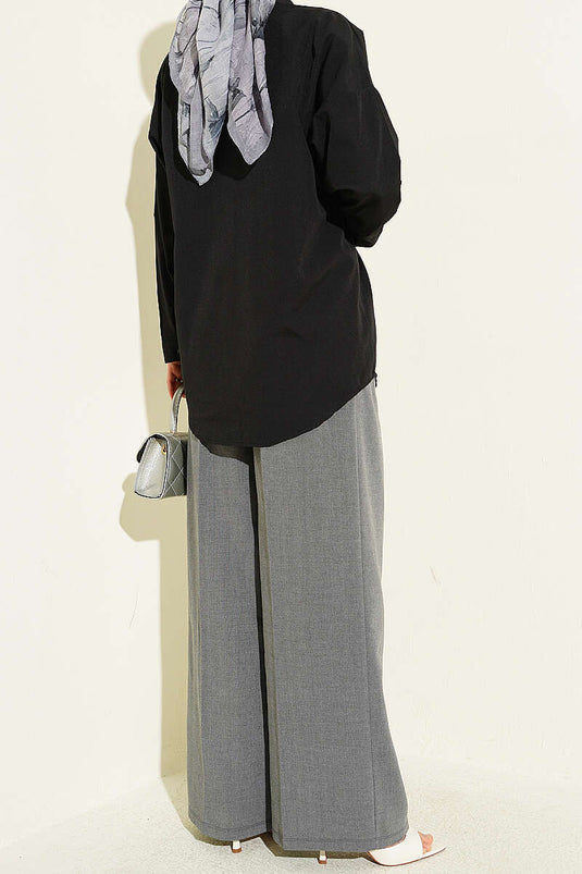 Pantalon en tissu à plis doubles avec boutons, couleur fumée