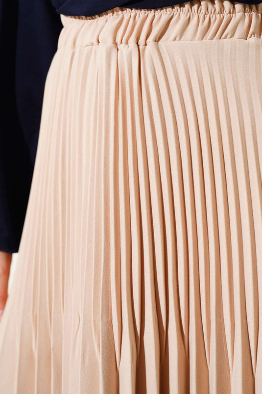 Double Pleated Waist Elastic Skirt Beige