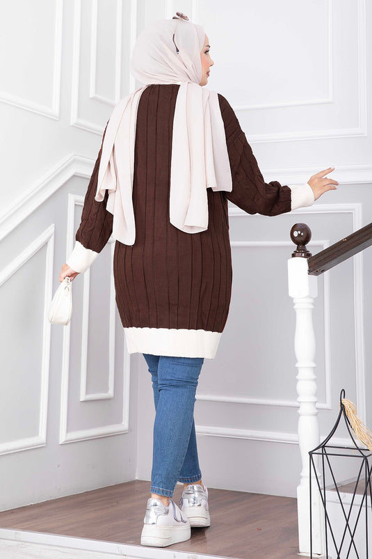 Zweifarbiger Strick-Cardigan In Kaffee