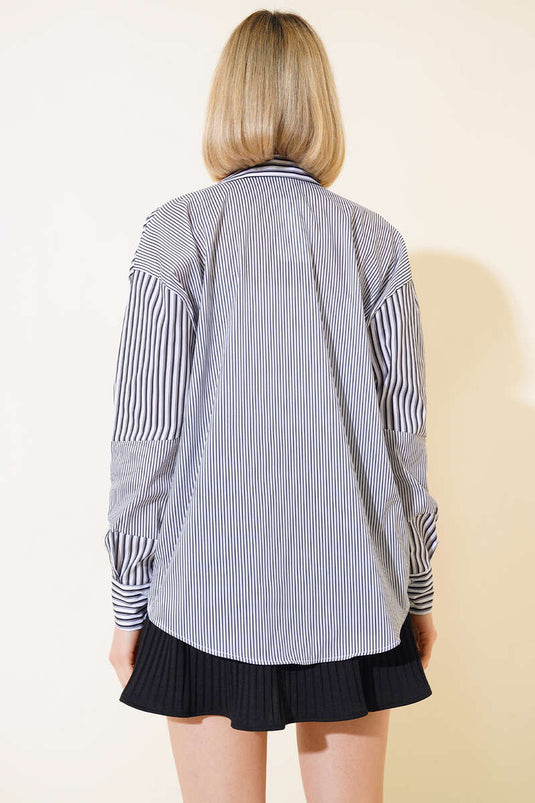 قميص مخطط مزدوج اللون أسود