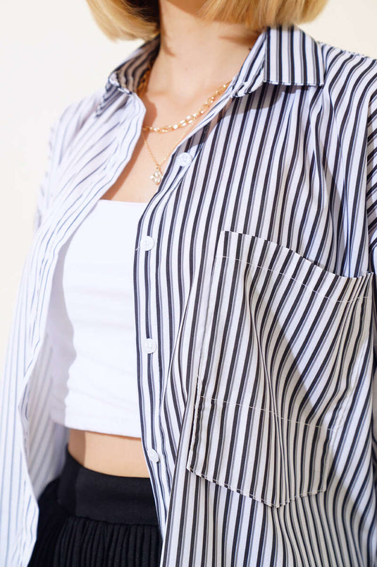 قميص مخطط مزدوج اللون أسود