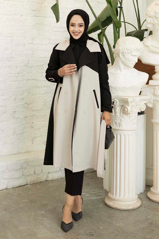 Trench Détail Boutons Bicolores Beige