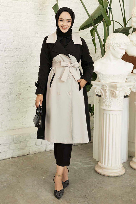 Trench Détail Boutons Bicolores Beige