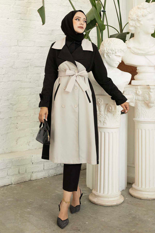 Trench Détail Boutons Bicolores Beige