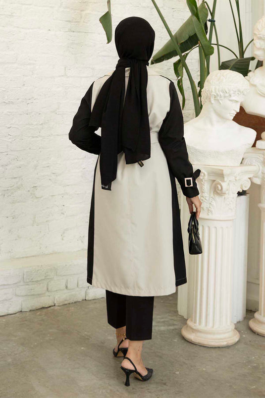 Trench Détail Boutons Bicolores Beige