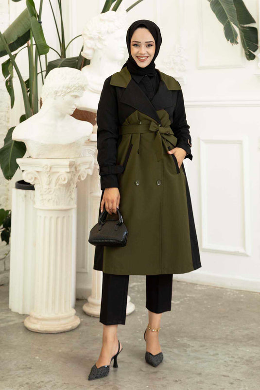 Trench Détail Boutons Bicolores Kaki