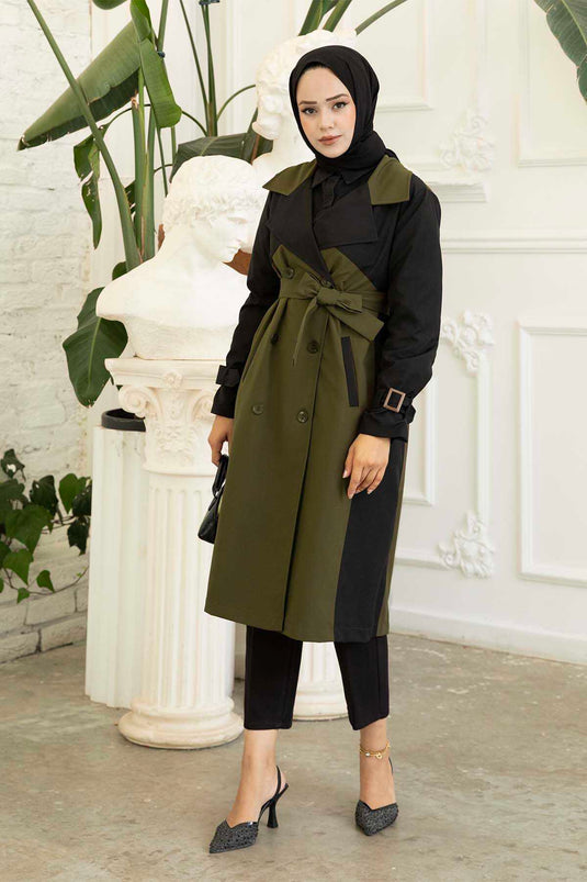 Trench Détail Boutons Bicolores Kaki