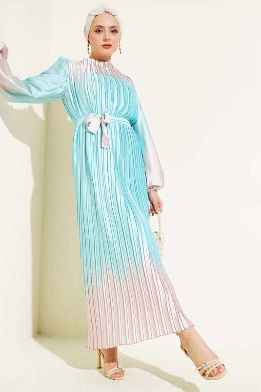 Robe en satin plissée bicolore menthe