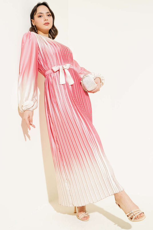 Robe en satin plissée bicolore Poudre