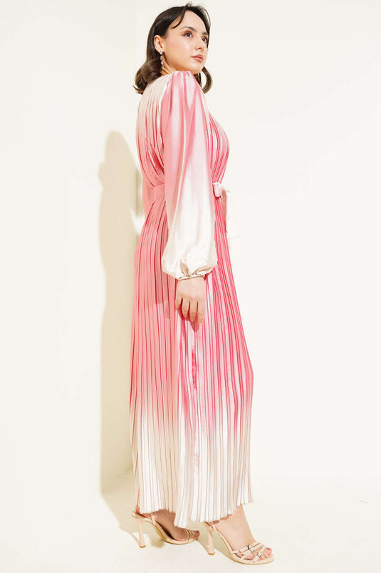 Robe en satin plissée bicolore Poudre