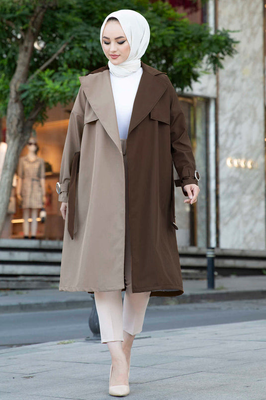 Çift Renkli Trençkot 100MD-10016 Taba