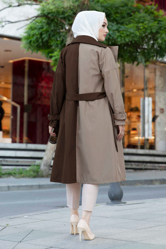 Çift Renkli Trençkot 100MD-10016 Taba