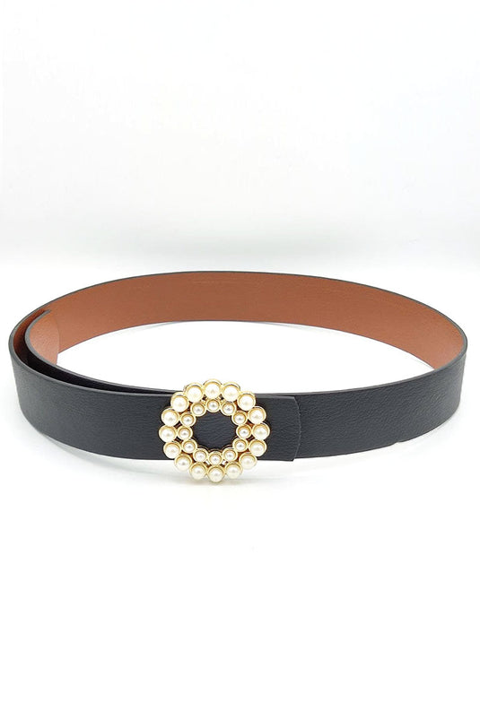 Ceinture noire à double rangée avec boucle en perles