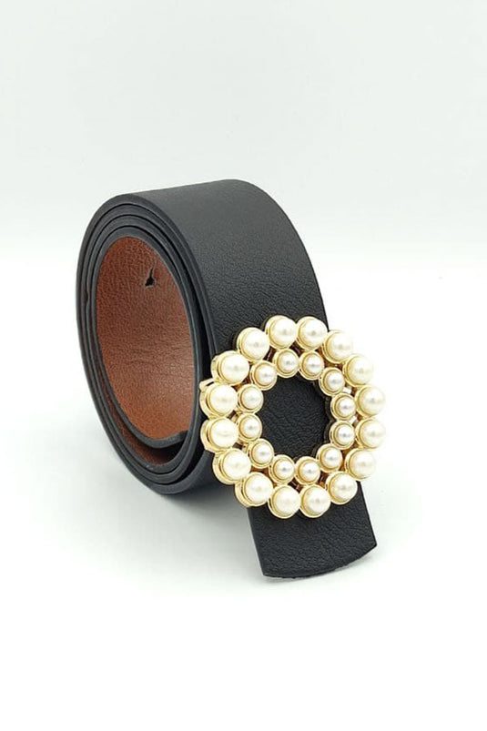 Ceinture noire à double rangée avec boucle en perles