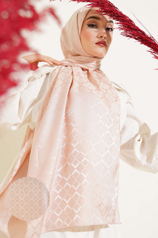 Châle jacquard double face couleur poudre