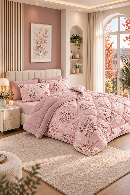 Wendbares Doppelbett-Quilt-Set Rosa