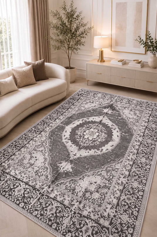 Çift Taraflı Desenli Kilim Gri