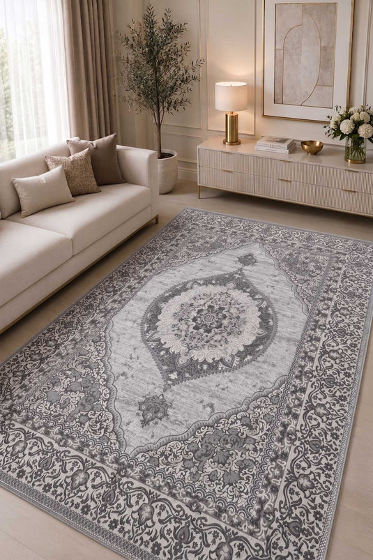Çift Taraflı Desenli Kilim Gri