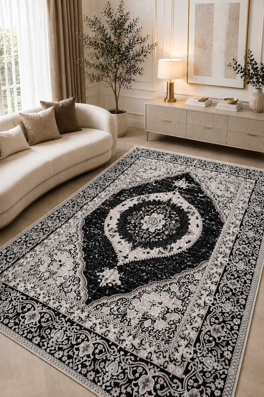 Çift Taraflı Desenli Kilim Siyah