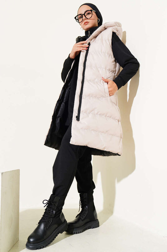 Gilet matelassé zippé double face noir beige