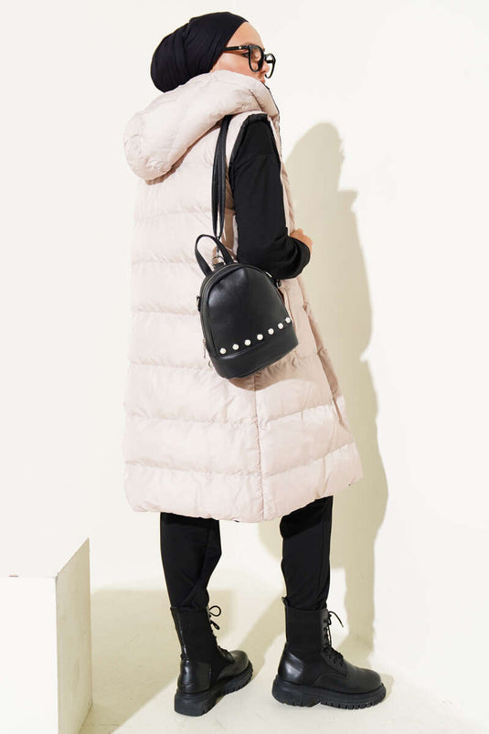 Gilet matelassé zippé double face noir beige