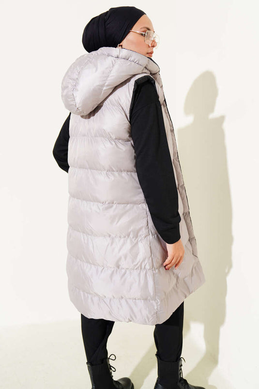 Çift Taraflı Fermuarlı Şişme Yelek Siyah Gri