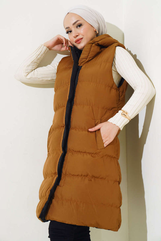 Gilet matelassé à fermeture éclair double face noir beige