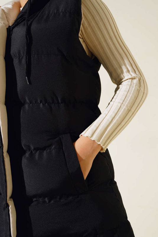 Double-Sided Zippered Puffer Vest Black Stone