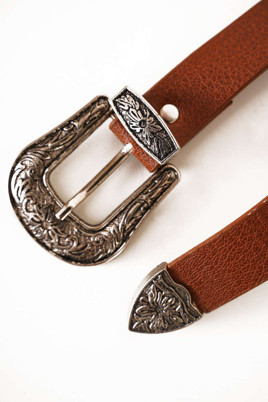 Double Buckle Patterned Belt Tan