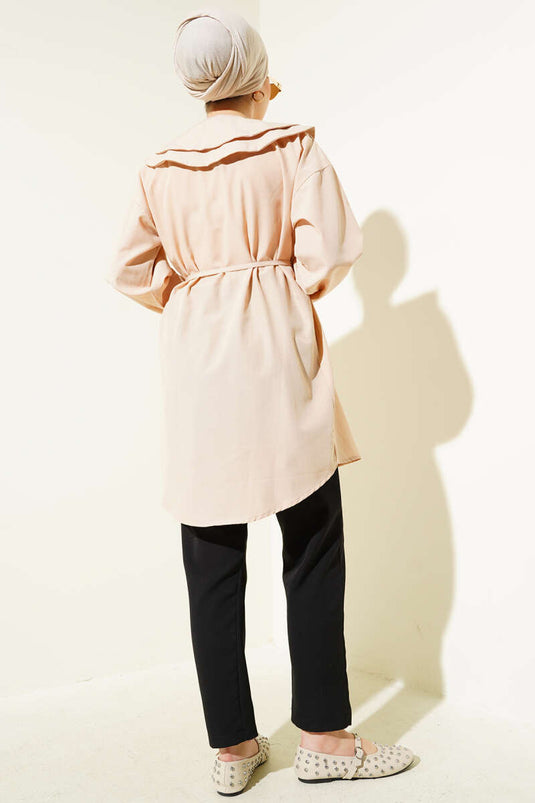 Double Collar Rope Belted Shirt Beige