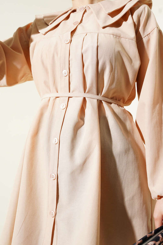 Double Collar Rope Belted Shirt Beige