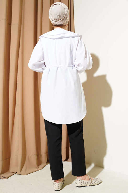 Double Collar Rope Belted Shirt White