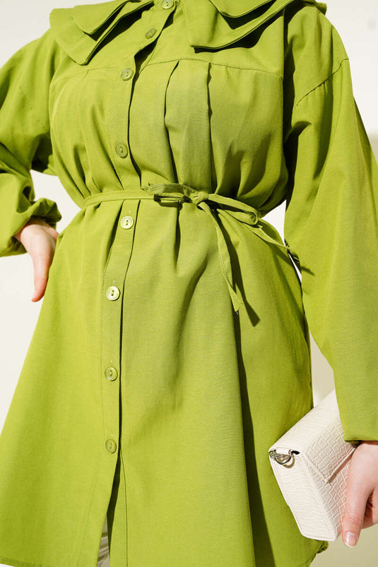 Double Collar Rope Belted Shirt Pistachio Green