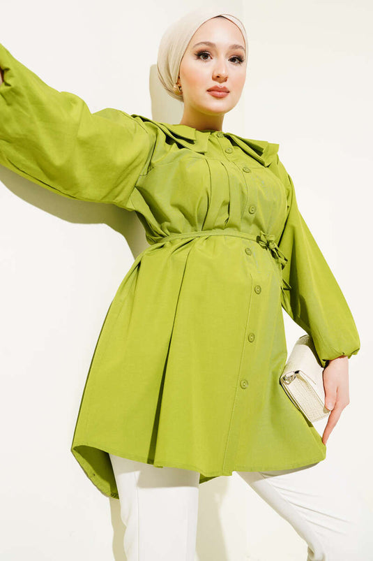 Double Collar Rope Belted Shirt Pistachio Green