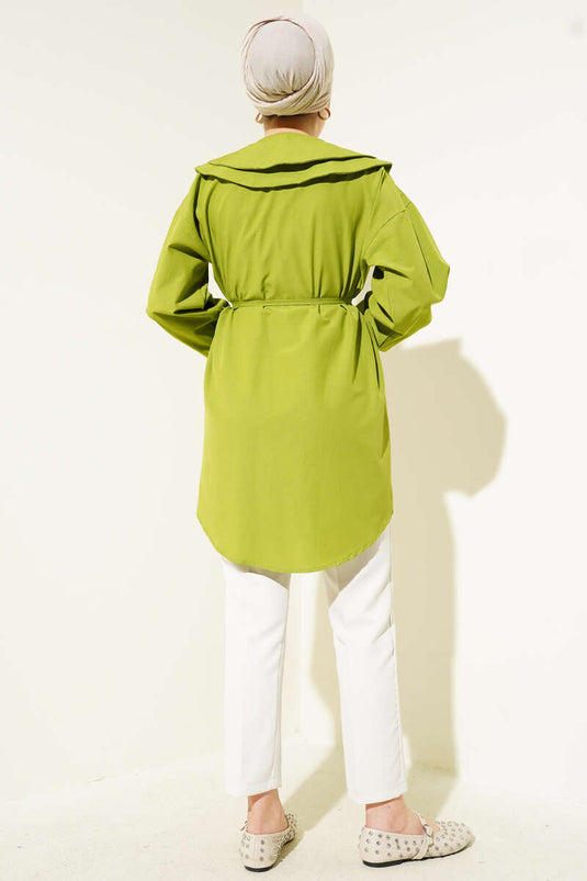 Double Collar Rope Belted Shirt Pistachio Green