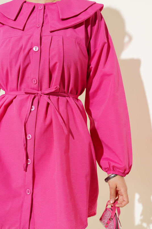 Dubbele kraag touw riem overhemd fuchsia