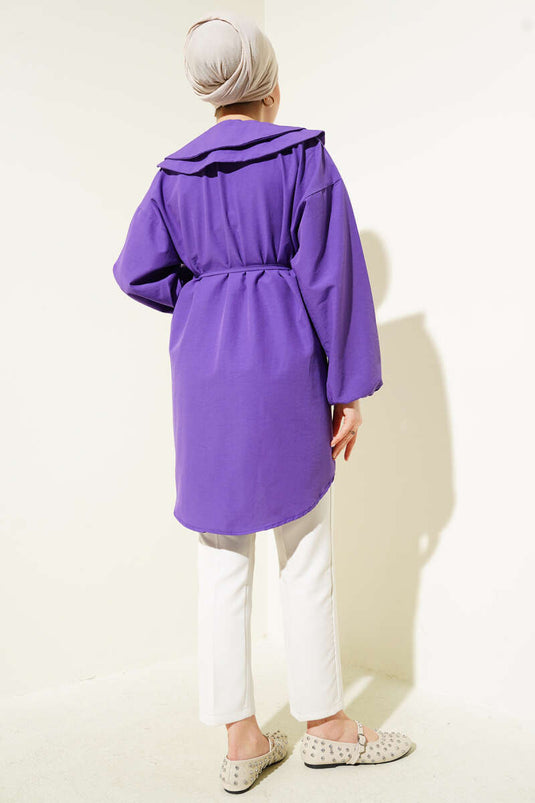 Dubbele kraag touw riem overhemd paars