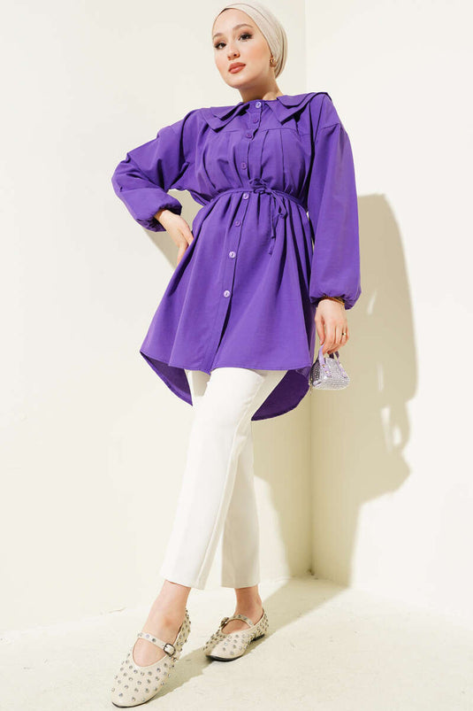 Dubbele kraag touw riem overhemd paars