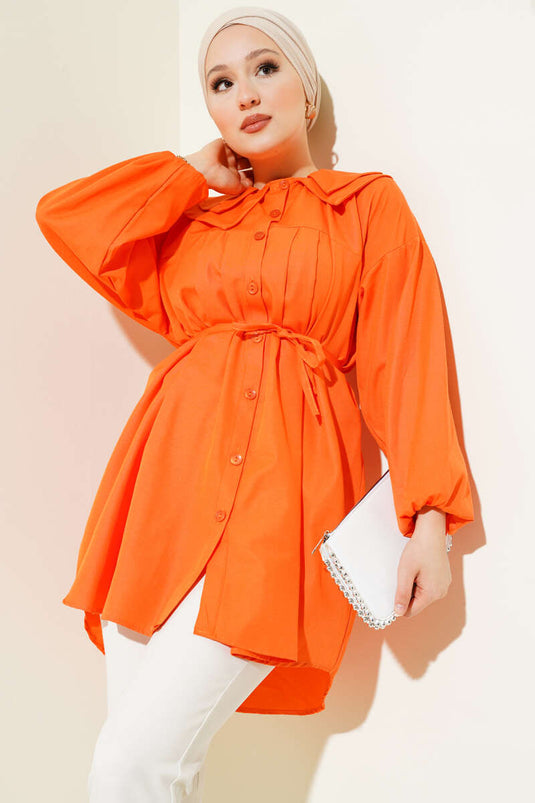 Chemise orange à double col et cordon de serrage