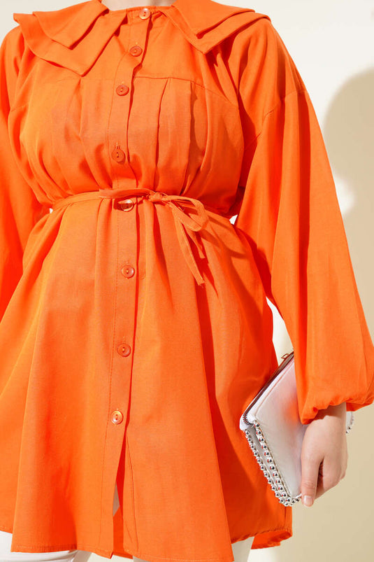 Chemise orange à double col et cordon de serrage
