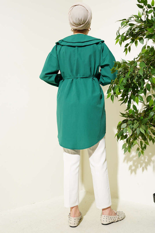 Chemise à double col et ceinture en corde émeraude