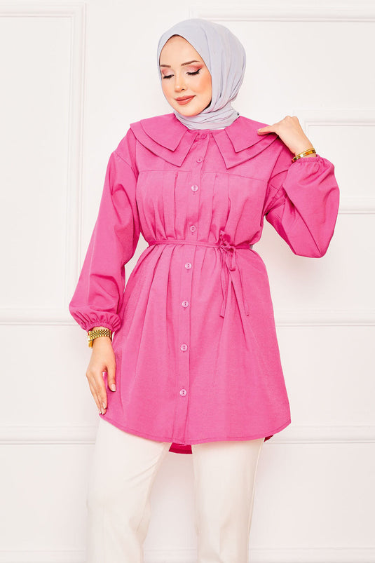 Chemise hijab nouée à la taille et à double col fuchsia